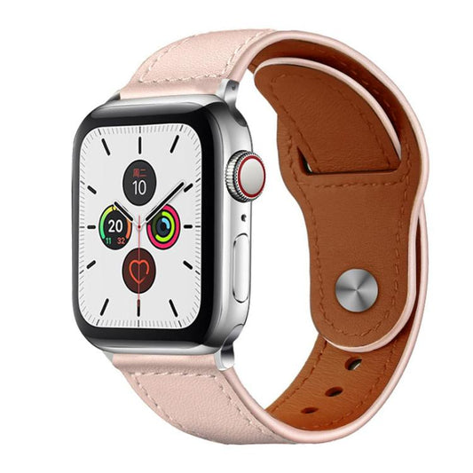 For Apple Watch 38 / 40 / 41 / S10 42mm xDfind Rivet Buckle Genuine Leather Watch Band(Pink) - Watch Bands by xDfind | Online Shopping UK | buy2fix
