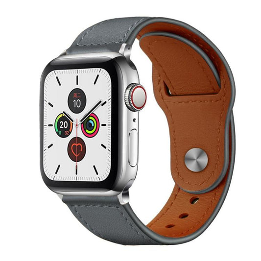 For Apple Watch 38 / 40 / 41 / S10 42mm xDfind Rivet Buckle Genuine Leather Watch Band(Grey) - Watch Bands by xDfind | Online Shopping UK | buy2fix