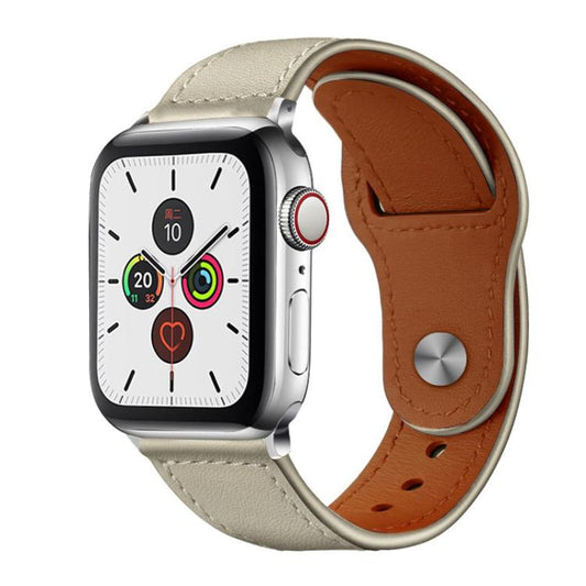 For Apple Watch 38 / 40 / 41 / S10 42mm xDfind Rivet Buckle Genuine Leather Watch Band(Beige) - Watch Bands by xDfind | Online Shopping UK | buy2fix