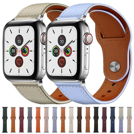 For Apple Watch 38 / 40 / 41 / S10 42mm xDfind Rivet Buckle Genuine Leather Watch Band(Beige) - Watch Bands by xDfind | Online Shopping UK | buy2fix