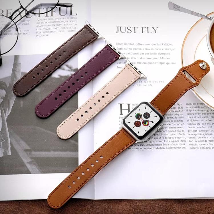 For Apple Watch 38 / 40 / 41 / S10 42mm xDfind Rivet Buckle Genuine Leather Watch Band(Brown) - Watch Bands by xDfind | Online Shopping UK | buy2fix