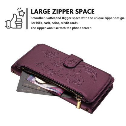 For Google Pixel 10 / 10 Pro / 9 Pro Butterfly Love Flower Multi-card Zipper Wallet Leather Phone Case(Dark Purple) - Google Cases by buy2fix | Online Shopping UK | buy2fix