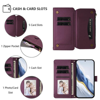 For Google Pixel 10 / 10 Pro / 9 Pro Butterfly Love Flower Multi-card Zipper Wallet Leather Phone Case(Dark Purple) - Google Cases by buy2fix | Online Shopping UK | buy2fix