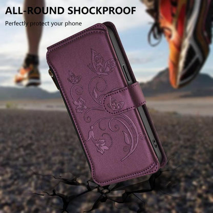 For Google Pixel 10 / 10 Pro / 9 Pro Butterfly Love Flower Multi-card Zipper Wallet Leather Phone Case(Dark Purple) - Google Cases by buy2fix | Online Shopping UK | buy2fix