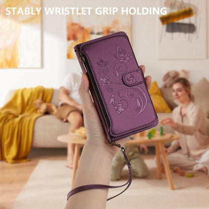 For Google Pixel 10 / 10 Pro / 9 Pro Butterfly Love Flower Multi-card Zipper Wallet Leather Phone Case(Dark Purple) - Google Cases by buy2fix | Online Shopping UK | buy2fix