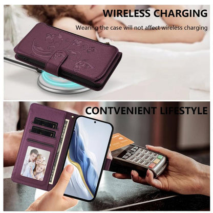 For Google Pixel 10 / 10 Pro / 9 Pro Butterfly Love Flower Multi-card Zipper Wallet Leather Phone Case(Dark Purple) - Google Cases by buy2fix | Online Shopping UK | buy2fix