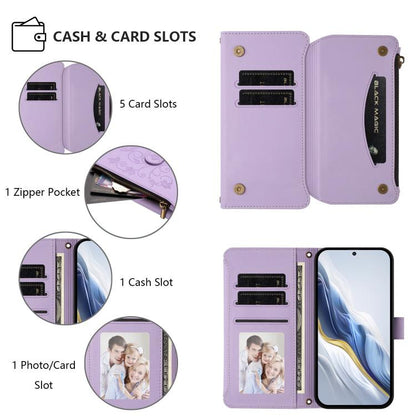 For Google Pixel 10 / 10 Pro / 9 Pro Butterfly Love Flower Multi-card Zipper Wallet Leather Phone Case(Light Purple) - Google Cases by buy2fix | Online Shopping UK | buy2fix