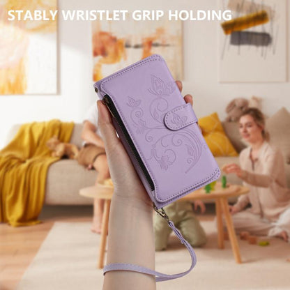 For Google Pixel 10 / 10 Pro / 9 Pro Butterfly Love Flower Multi-card Zipper Wallet Leather Phone Case(Light Purple) - Google Cases by buy2fix | Online Shopping UK | buy2fix