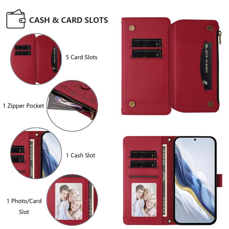 For Google Pixel 10 Pro XL / 9 Pro XL Butterfly Love Flower Multi-card Zipper Wallet Leather Phone Case(Wine Red) - Google Cases by buy2fix | Online Shopping UK | buy2fix