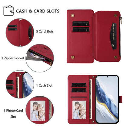 For Google Pixel 10 Pro XL / 9 Pro XL Butterfly Love Flower Multi-card Zipper Wallet Leather Phone Case(Wine Red) - Google Cases by buy2fix | Online Shopping UK | buy2fix