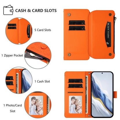 For Google Pixel 10 Pro XL / 9 Pro XL Butterfly Love Flower Multi-card Zipper Wallet Leather Phone Case(Orange) - Google Cases by buy2fix | Online Shopping UK | buy2fix