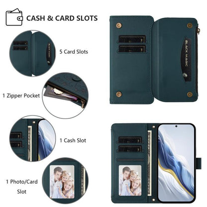 For Google Pixel 10 Pro XL / 9 Pro XL Butterfly Love Flower Multi-card Zipper Wallet Leather Phone Case(Dark Green) - Google Cases by buy2fix | Online Shopping UK | buy2fix