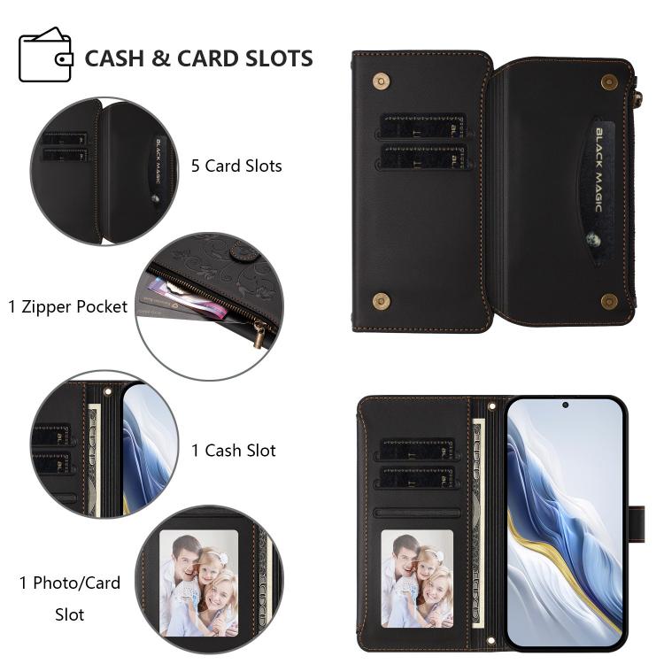 For Google Pixel 10 Pro XL / 9 Pro XL Butterfly Love Flower Multi-card Zipper Wallet Leather Phone Case(Black) - Google Cases by buy2fix | Online Shopping UK | buy2fix