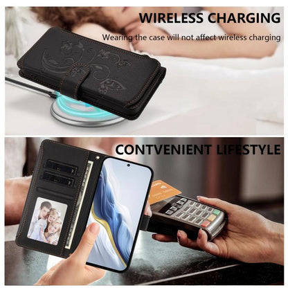 For Google Pixel 10 Pro XL / 9 Pro XL Butterfly Love Flower Multi-card Zipper Wallet Leather Phone Case(Black) - Google Cases by buy2fix | Online Shopping UK | buy2fix
