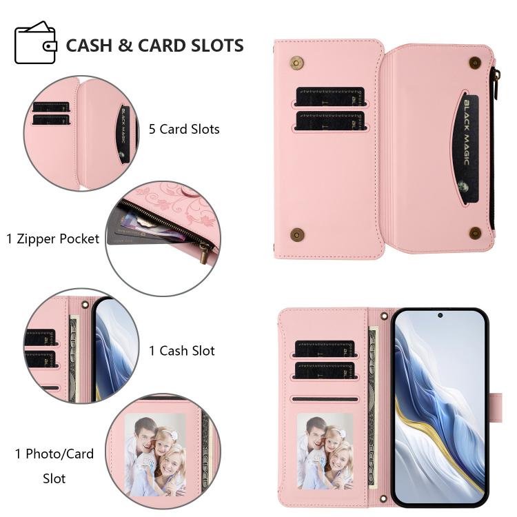 For Google Pixel 10 Pro XL / 9 Pro XL Butterfly Love Flower Multi-card Zipper Wallet Leather Phone Case(Pink) - Google Cases by buy2fix | Online Shopping UK | buy2fix