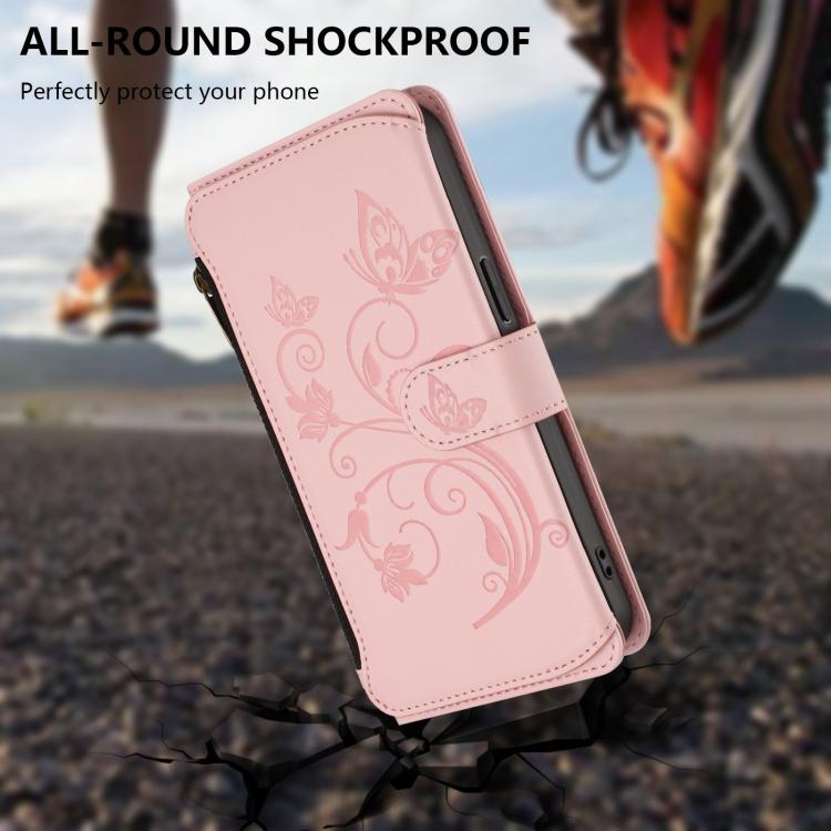 For Google Pixel 10 Pro XL / 9 Pro XL Butterfly Love Flower Multi-card Zipper Wallet Leather Phone Case(Pink) - Google Cases by buy2fix | Online Shopping UK | buy2fix