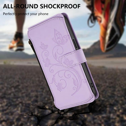 For Google Pixel 10 Pro XL / 9 Pro XL Butterfly Love Flower Multi-card Zipper Wallet Leather Phone Case(Light Purple) - Google Cases by buy2fix | Online Shopping UK | buy2fix