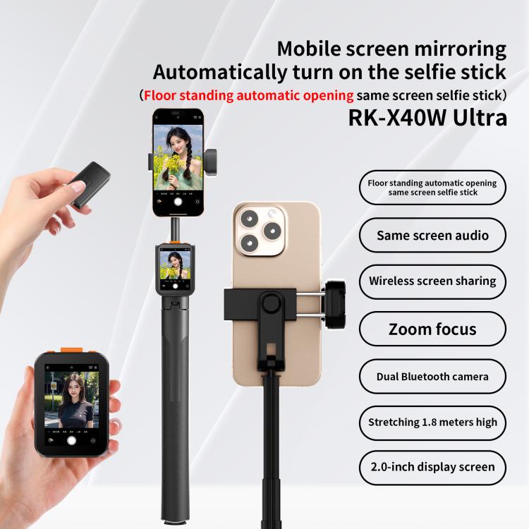 RK-X40W Integrated Floor Standing Screen Projector Selfie Stick(Black) - Selfie Sticks by buy2fix | Online Shopping UK | buy2fix