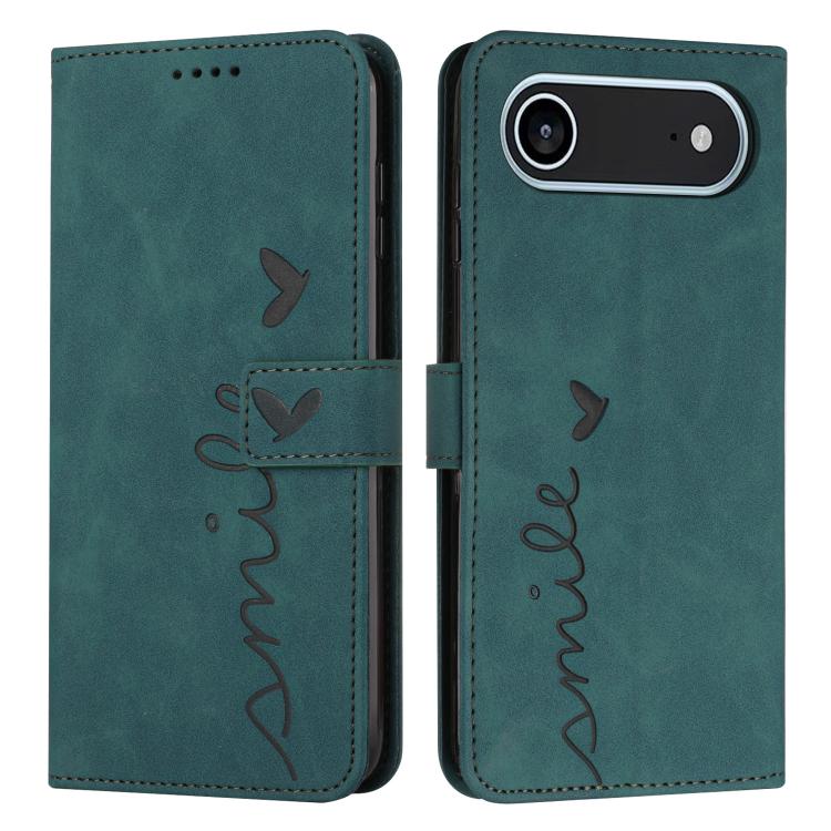For iPhone Air Skin Feel Heart Embossed Leather Phone Case with Long Lanyard(Green) - iPhone Air Cases by buy2fix | Online Shopping UK | buy2fix