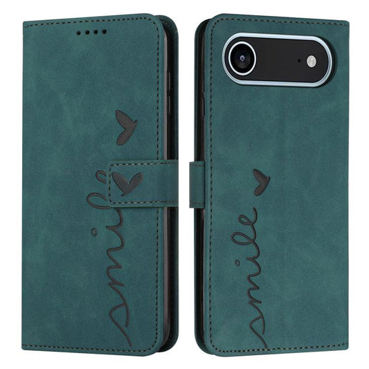 For iPhone Air Skin Feel Heart Embossed Leather Phone Case with Long Lanyard(Green) - iPhone Air Cases by buy2fix | Online Shopping UK | buy2fix
