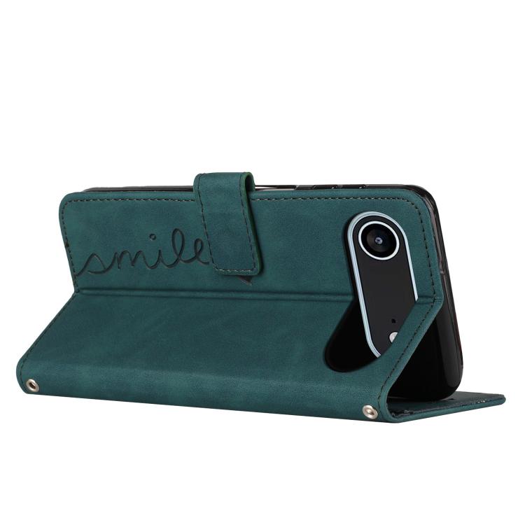 For iPhone Air Skin Feel Heart Embossed Leather Phone Case with Long Lanyard(Green) - iPhone Air Cases by buy2fix | Online Shopping UK | buy2fix
