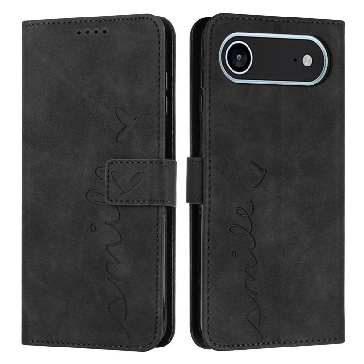For iPhone Air Skin Feel Heart Embossed Leather Phone Case with Long Lanyard(Black) - iPhone Air Cases by buy2fix | Online Shopping UK | buy2fix