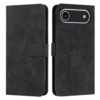 For iPhone Air Skin Feel Heart Embossed Leather Phone Case with Long Lanyard(Black) - iPhone Air Cases by buy2fix | Online Shopping UK | buy2fix