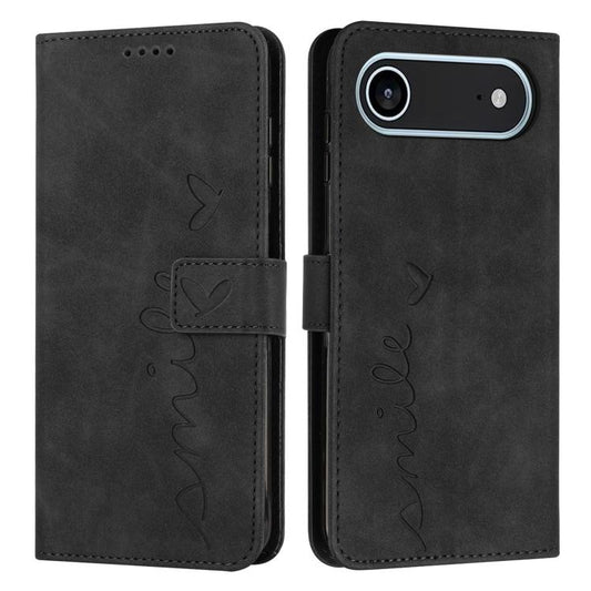 For iPhone Air Skin Feel Heart Embossed Leather Phone Case with Long Lanyard(Black) - iPhone Air Cases by buy2fix | Online Shopping UK | buy2fix