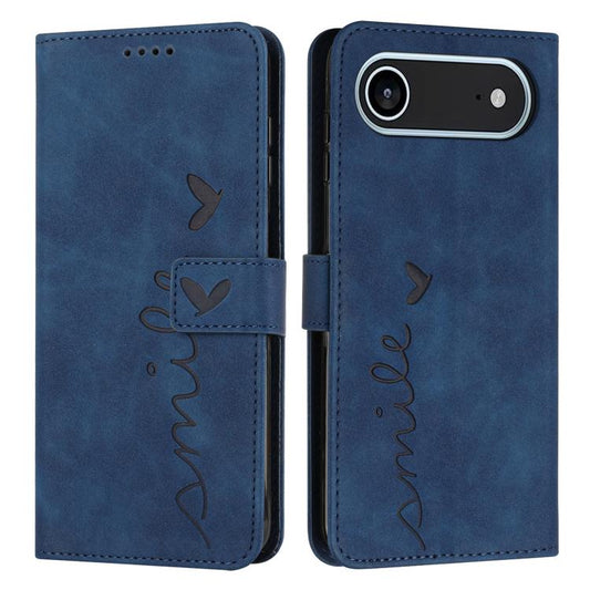 For iPhone Air Skin Feel Heart Embossed Leather Phone Case with Long Lanyard(Blue) - iPhone Air Cases by buy2fix | Online Shopping UK | buy2fix