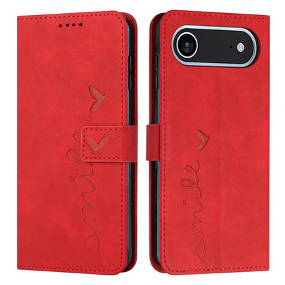 For iPhone Air Skin Feel Heart Embossed Leather Phone Case with Long Lanyard(Red) - iPhone Air Cases by buy2fix | Online Shopping UK | buy2fix