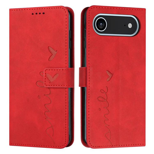 For iPhone Air Skin Feel Heart Embossed Leather Phone Case with Long Lanyard(Red) - iPhone Air Cases by buy2fix | Online Shopping UK | buy2fix