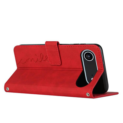 For iPhone Air Skin Feel Heart Embossed Leather Phone Case with Long Lanyard(Red) - iPhone Air Cases by buy2fix | Online Shopping UK | buy2fix