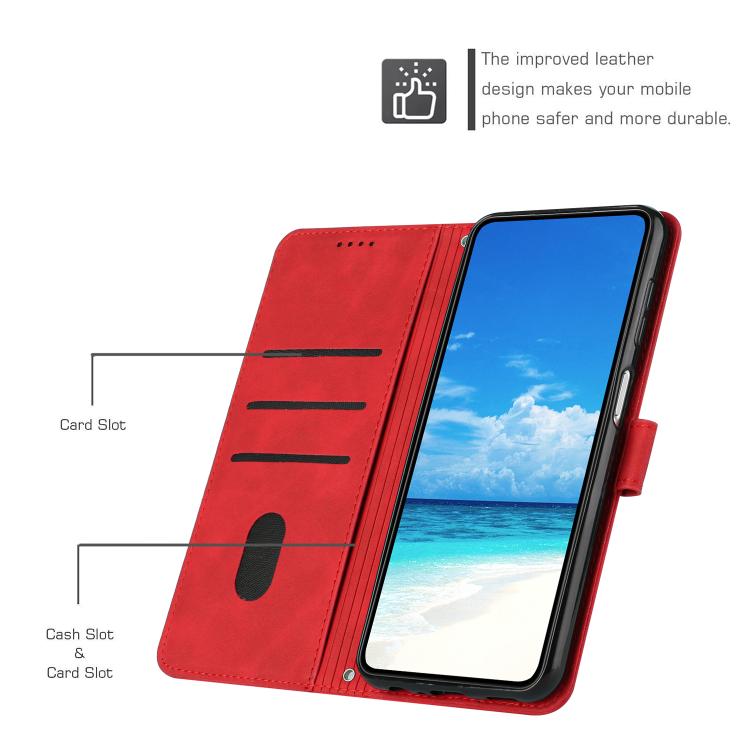 For iPhone Air Skin Feel Heart Embossed Leather Phone Case with Long Lanyard(Red) - iPhone Air Cases by buy2fix | Online Shopping UK | buy2fix
