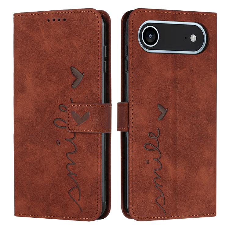 For iPhone Air Skin Feel Heart Embossed Leather Phone Case with Long Lanyard(Brown) - iPhone Air Cases by buy2fix | Online Shopping UK | buy2fix