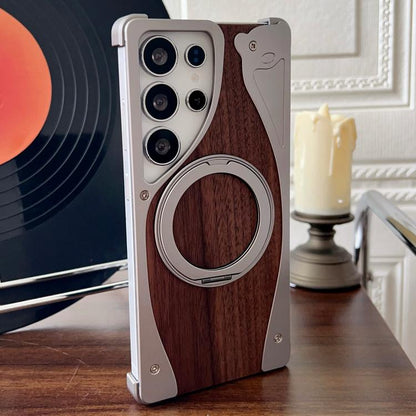 For Samsung Galaxy S25 Ultra 5G Walnut Metal Frameless 360 Degree Rotation Holder MagSafe Phone Case(Titanium Color) - Galaxy S25 Ultra 5G Cases by buy2fix | Online Shopping UK | buy2fix