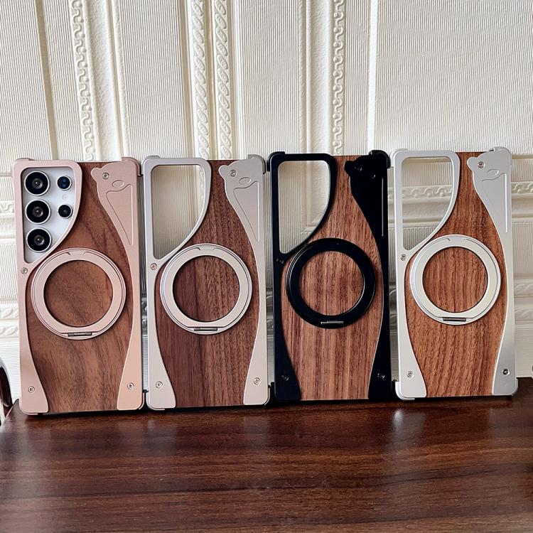 For Samsung Galaxy S23 Ultra 5G Walnut Metal Frameless 360 Degree Rotation Holder MagSafe Phone Case(Titanium Color) - Galaxy S23 Ultra 5G Cases by buy2fix | Online Shopping UK | buy2fix