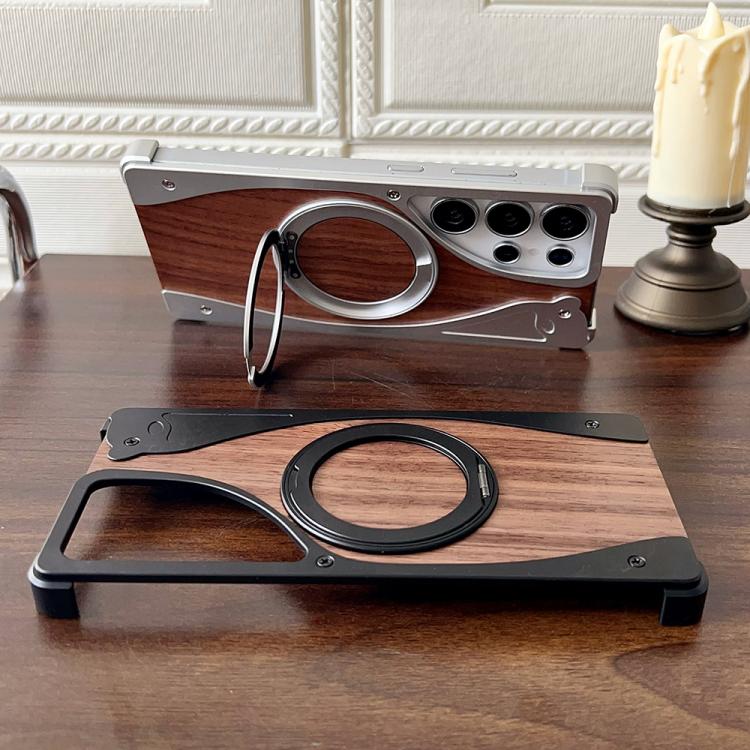 For Samsung Galaxy S25 Ultra 5G Walnut Metal Frameless 360 Degree Rotation Holder MagSafe Phone Case(Titanium Color) - Galaxy S25 Ultra 5G Cases by buy2fix | Online Shopping UK | buy2fix
