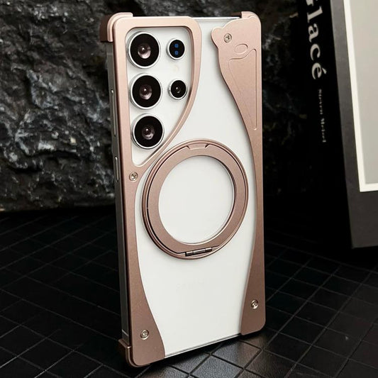 For Samsung Galaxy S25 Ultra 5G Metal Frameless 360 Degree Rotation Holder MagSafe Transparent Phone Case(Dessert Gold) - Galaxy S25 Ultra 5G Cases by buy2fix | Online Shopping UK | buy2fix