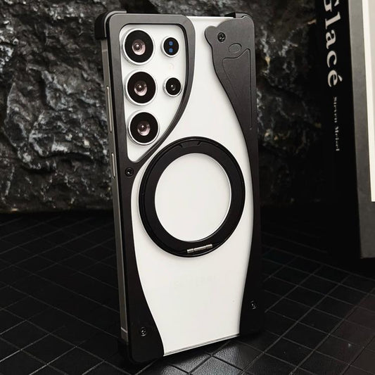 For Samsung Galaxy S24 Ultra 5G Metal Frameless 360 Degree Rotation Holder MagSafe Transparent Phone Case(Black) - Galaxy S24 Ultra 5G Cases by buy2fix | Online Shopping UK | buy2fix