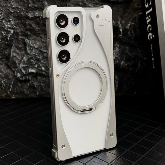 For Samsung Galaxy S23 Ultra 5G Metal Frameless 360 Degree Rotation Holder MagSafe Transparent Phone Case(Silver) - Galaxy S23 Ultra 5G Cases by buy2fix | Online Shopping UK | buy2fix