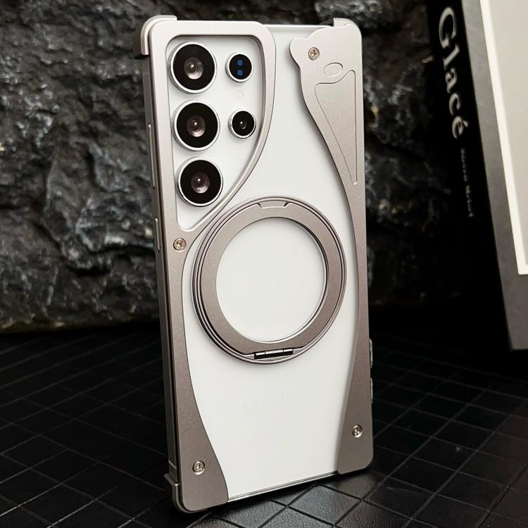 For Samsung Galaxy S23 Ultra 5G Metal Frameless 360 Degree Rotation Holder MagSafe Transparent Phone Case(Titanium Color) - Galaxy S23 Ultra 5G Cases by buy2fix | Online Shopping UK | buy2fix