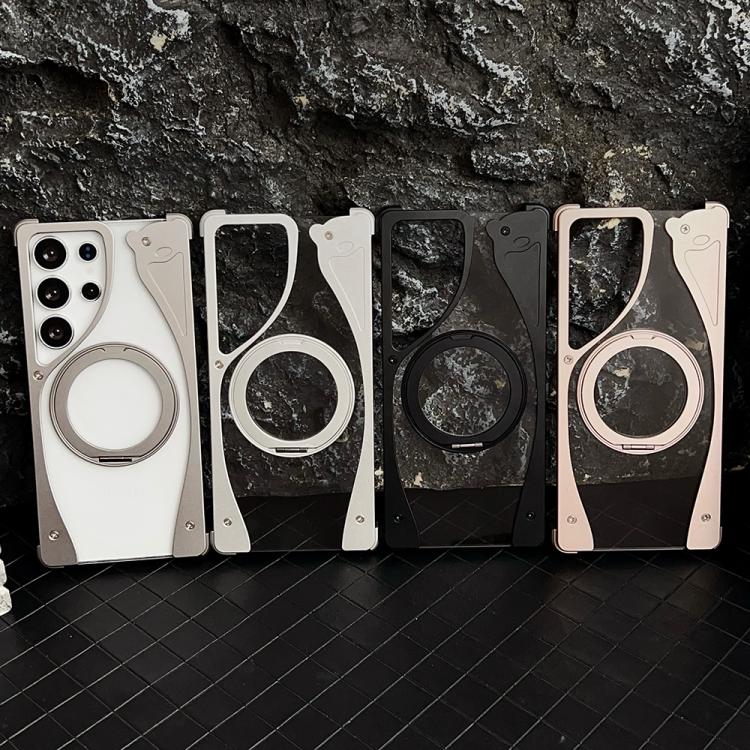 For Samsung Galaxy S24 Ultra 5G Metal Frameless 360 Degree Rotation Holder MagSafe Transparent Phone Case(Dessert Gold) - Galaxy S24 Ultra 5G Cases by buy2fix | Online Shopping UK | buy2fix