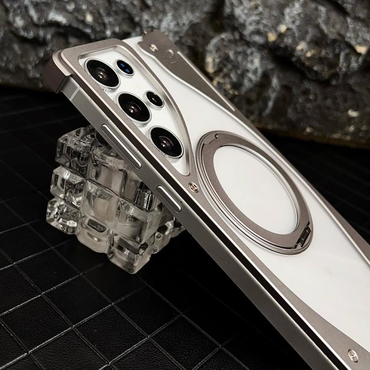 For Samsung Galaxy S23 Ultra 5G Metal Frameless 360 Degree Rotation Holder MagSafe Transparent Phone Case(Titanium Color) - Galaxy S23 Ultra 5G Cases by buy2fix | Online Shopping UK | buy2fix