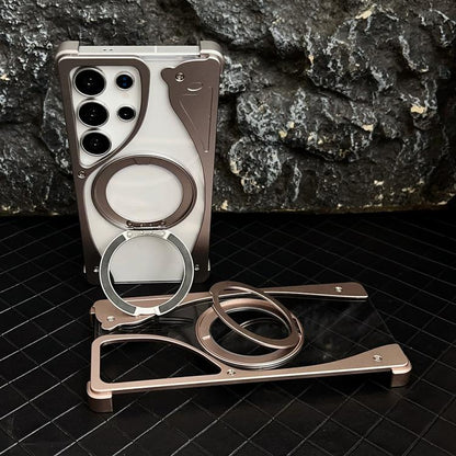 For Samsung Galaxy S24 Ultra 5G Metal Frameless 360 Degree Rotation Holder MagSafe Transparent Phone Case(Black) - Galaxy S24 Ultra 5G Cases by buy2fix | Online Shopping UK | buy2fix