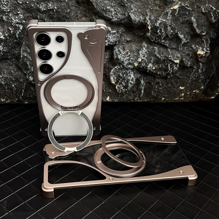 For Samsung Galaxy S24 Ultra 5G Metal Frameless 360 Degree Rotation Holder MagSafe Transparent Phone Case(Titanium Color) - Galaxy S24 Ultra 5G Cases by buy2fix | Online Shopping UK | buy2fix