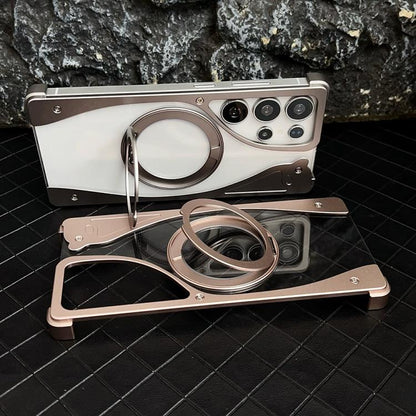 For Samsung Galaxy S24 Ultra 5G Metal Frameless 360 Degree Rotation Holder MagSafe Transparent Phone Case(Dessert Gold) - Galaxy S24 Ultra 5G Cases by buy2fix | Online Shopping UK | buy2fix