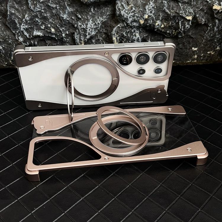 For Samsung Galaxy S25 Ultra 5G Metal Frameless 360 Degree Rotation Holder MagSafe Transparent Phone Case(Dessert Gold) - Galaxy S25 Ultra 5G Cases by buy2fix | Online Shopping UK | buy2fix