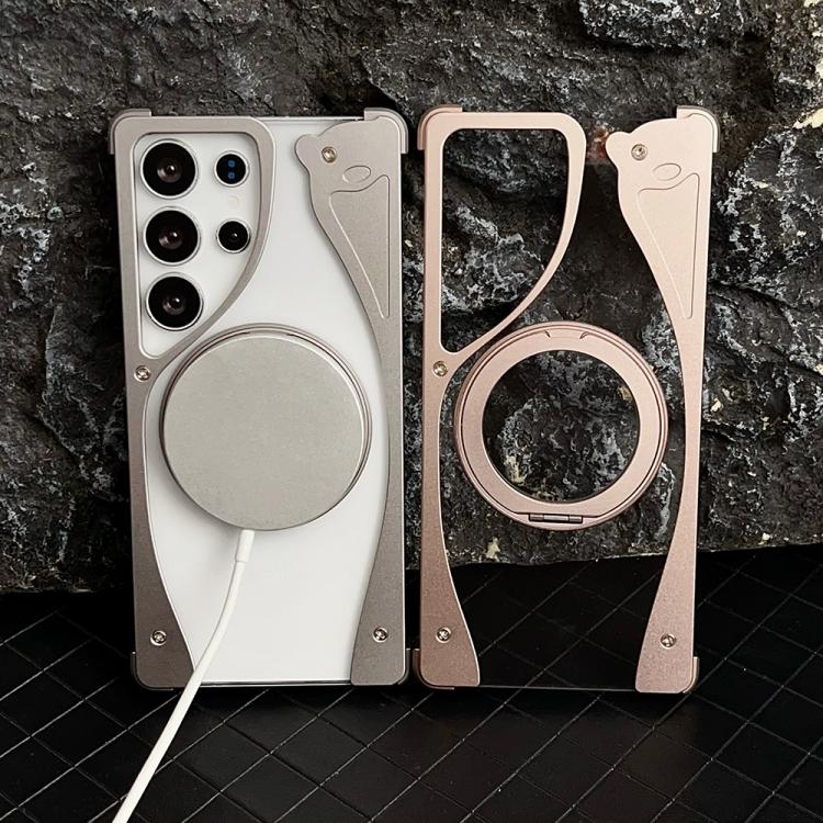 For Samsung Galaxy S24 Ultra 5G Metal Frameless 360 Degree Rotation Holder MagSafe Transparent Phone Case(Silver) - Galaxy S24 Ultra 5G Cases by buy2fix | Online Shopping UK | buy2fix