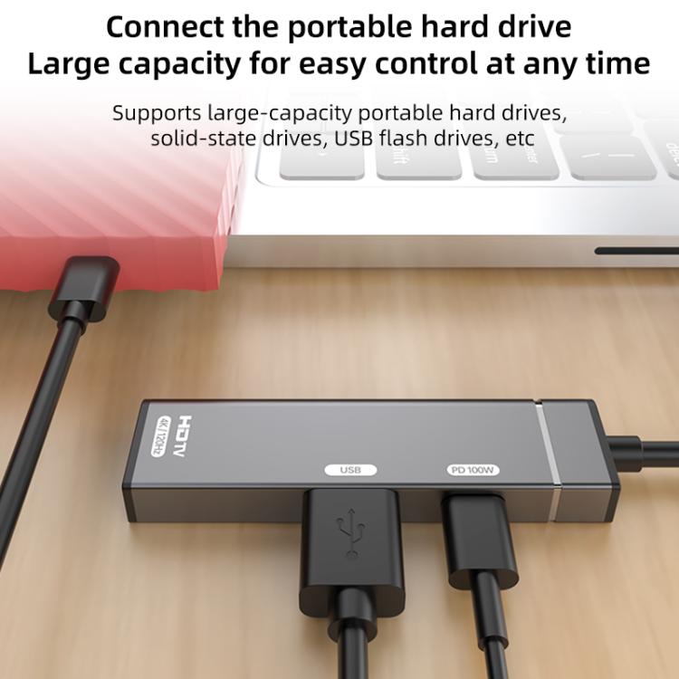 Type-C to Type-C, USB-A, HDMI HUB Docking Station(Grey) - USB HUB by buy2fix | Online Shopping UK | buy2fix