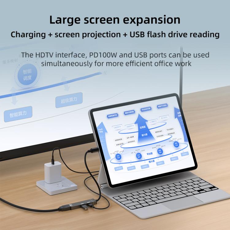 Type-C to Type-C, USB-A, HDMI HUB Docking Station(Grey) - USB HUB by buy2fix | Online Shopping UK | buy2fix